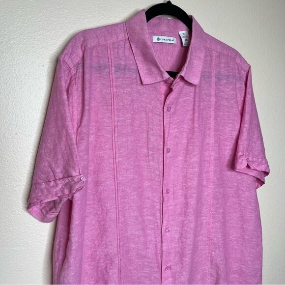 Cubavera Linen Blend Pink Panel Shirt Short Sleeve Button Front Men Size XL - Picture 3 of 13